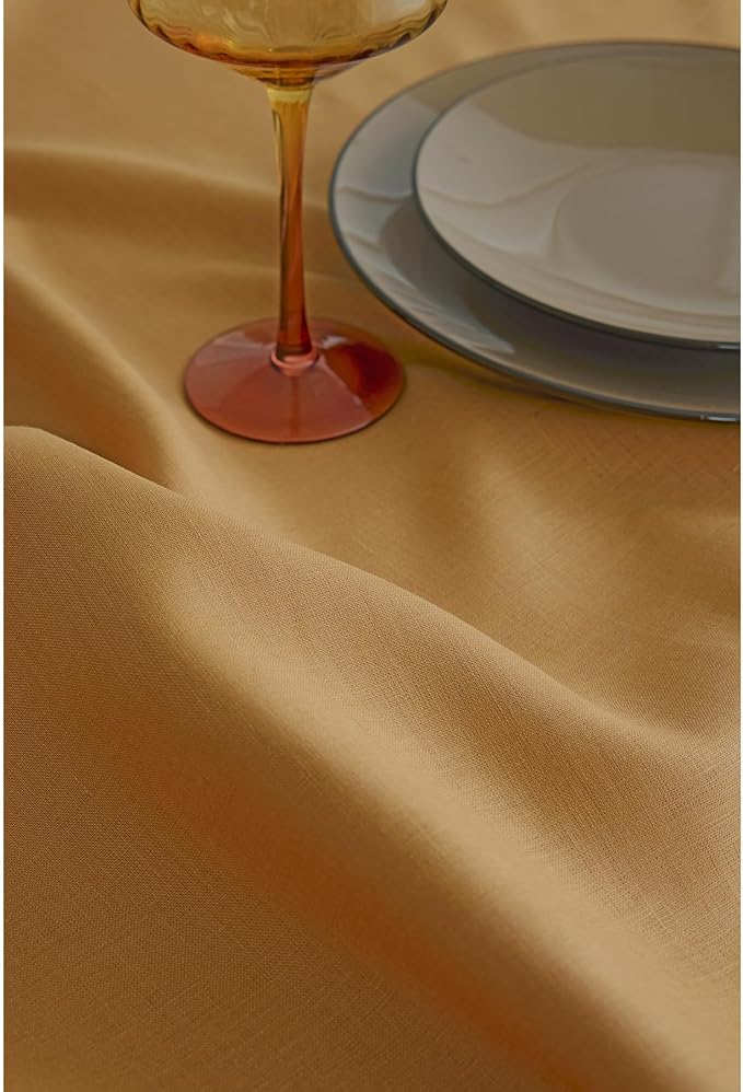 Solino Home Linen Tablecloth for Rectangle Tables 60 x 90 Inch - 100% Pure Linen Caramel Table Cloth - Fete, Machine Washable Cloth Tablecloth for Spring, Easter