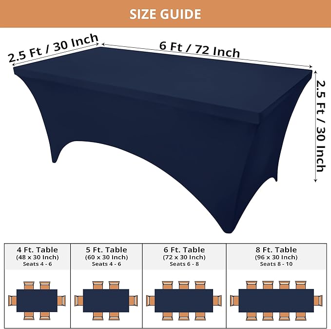 Utopia Kitchen Spandex Tablecloth 2 Pack [6FT, Navy Blue] Tight, Fitted, Washable and Wrinkle Resistant Stretch Table Cloth Rectangle Cover for Trade Show, Weddings & Parties [72Lx30Wx30H Inch]