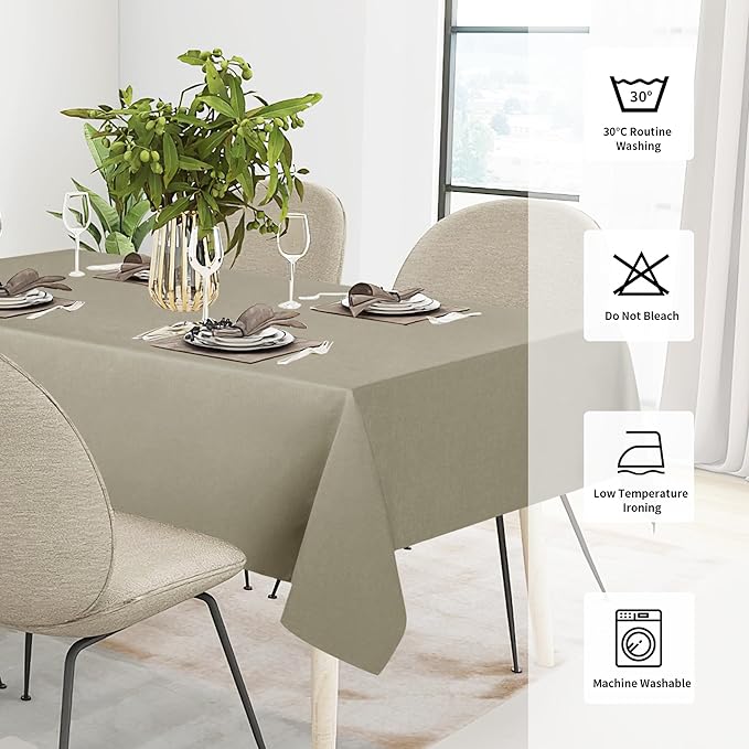 Easy-Going Faux Linen Waterproof Spill-Proof Tablecloth Stain Resistant Rectangle Table Cloth Wrinkle Free Decorative Fabric for Kitchen, Dining, Party, Weddings, Restaurants (60x102 in, Khaki)