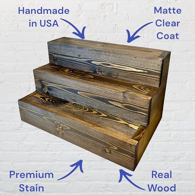 Handmade Tiered Display Shelving - Three Tier Bar Display - Bar Organizer - Liquor Bottle Display (42" with Back, Dark Walnut)