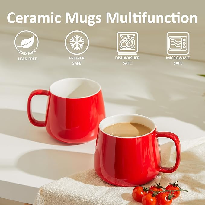 Teocera 16oz Ceramic Coffee Mugs Set of 4 ??Stackable Latte Cups, Microwave, Dishwasher & Oven Safe ??Ideal for Coffee, Cappuccino, Hot Chocolate, Housewarming Gifts, Red
