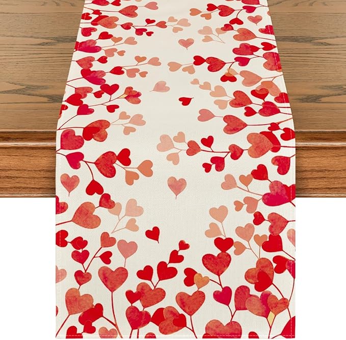 Artoid Mode Red Love Valentine's Table Runner, Anniversary Wedding Kitchen Dining Table Decoration for Home Party Decor 13x48 Inch