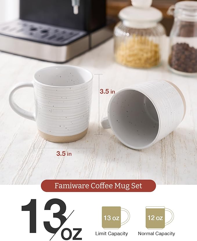 famiware Coffee Mugs Set of 6, 13 oz Mug Set, Ceramic Cup Set with Handle for Coffee, Tea, Cocoa, Milk, Constellation Series, White