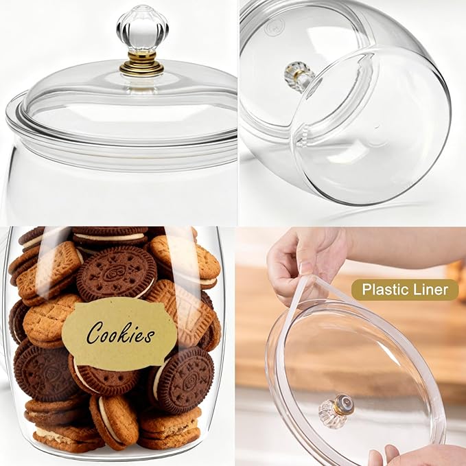 4 Pcs Candy Jars with Lids,Plastic Cookie Storage Jar Airtight Food Storage Containers Includes 4 Spoons + Label Stickers & Pen, 2.2L Clear Apothecary Jars for Kitchen Counter
