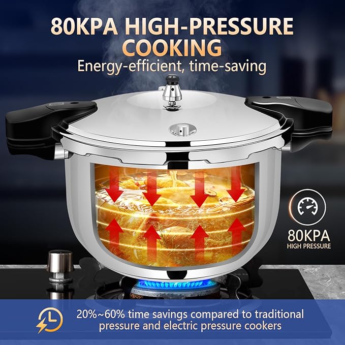 12Qt Pressure Cooker Stainless Steel Commercial Stove Top Pressure Cooker Pot Used for Pressure Foodie or Steaming Compatible with Gas & Induction Cooker