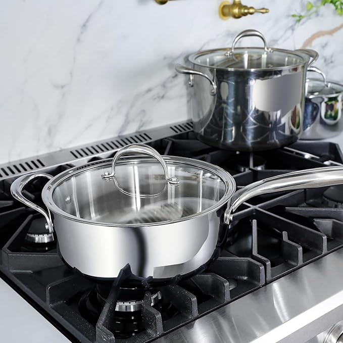 KEAWELL K3 Premium 4-Quart Tri-Ply Stainless Steel Saut챕 Pan with Lid, Induction & Oven Safe up to 600째F, Even Heating, Professional Cookware for All Stovetops (4-Qt)