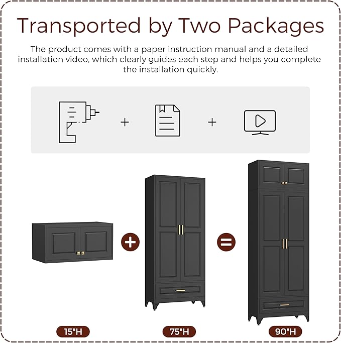 Metal Storage Cabinet, 90" Black Pantry Cabinet with 4 Doors and 4 Adjustable Shelves, Tall Cabinets for Dinning Living Room and Dining Room
