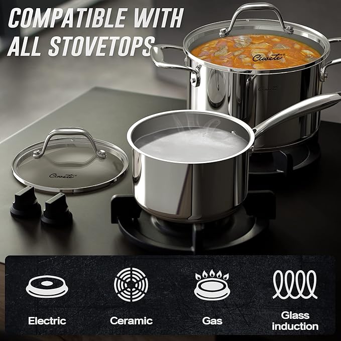 Stainless Steel Pots and Pans Set 10 Piece, Kitchen Cookware Set with Nonstick Frying Pans and Glass Lids, Induction Cookware Set, Including 2 Saucepans, Saut챕 pan, 2 Frying Pans, Stock Pot