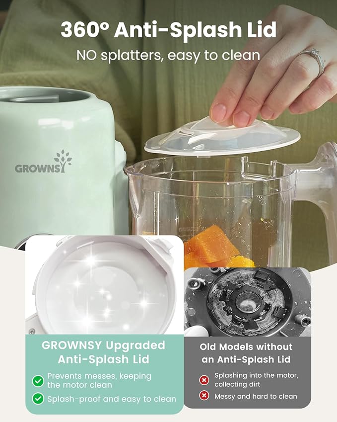 Grownsy Baby Food Maker with Steam Basket, One Step Baby Food Processor Steamer Puree Blender Grinder Mills Machine, Auto Cooking Grinding and Sterili-zing for Healthy Homemade Baby Food, Green