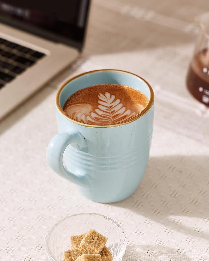 famiware Jupiter Coffee Mugs Set of 4, 14 OZ Coffee Mug, Microwave and Dishwasher Safe, Coffee Cups with Handle for Coffee, Tea, Cocoa, Milk, Light Blue