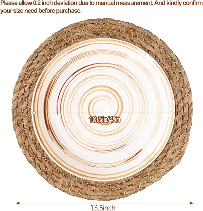 Dimpola Round Woven Placemats 13.5 inch Set of 4 - Boho Rattan Placemat Natural Water Hyacinth Placemats, Farmhouse Weave Place Mats, Rustic Braided Wicker Table Mats for Dining Table,Home,Wedding