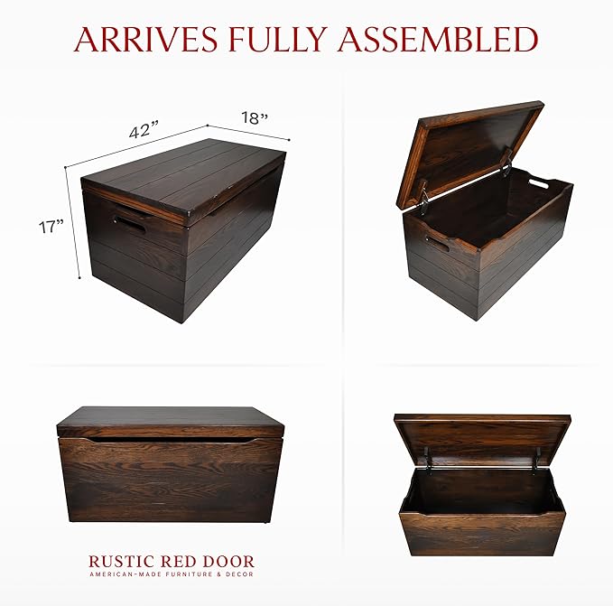 Hope Woodworking Amish Made Wooden Storage Chest Trunk Box with Lid and Handles for Bedroolanket, Clothes, Anti-Slam Hinges, Handmade, Rustic, Oak Wood, Asbury Stain, 42"