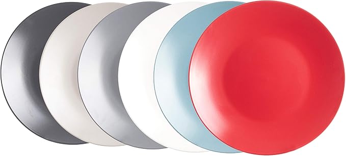 Colors Life 18pc Dinner Set竊똙ery Cool - 6 Assorted Colors Cool Beige, Cool Grey, Light Grey, Frost Red,Turquoise and White