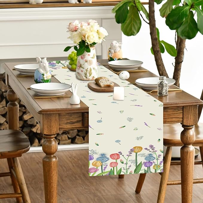 ZCHOMI Lavender Tulip Table Runner 13x72 Inch Seasonal Spring Summer Kitchen Dinning Table Decoration for Indoor Outdoor Home Party Decor