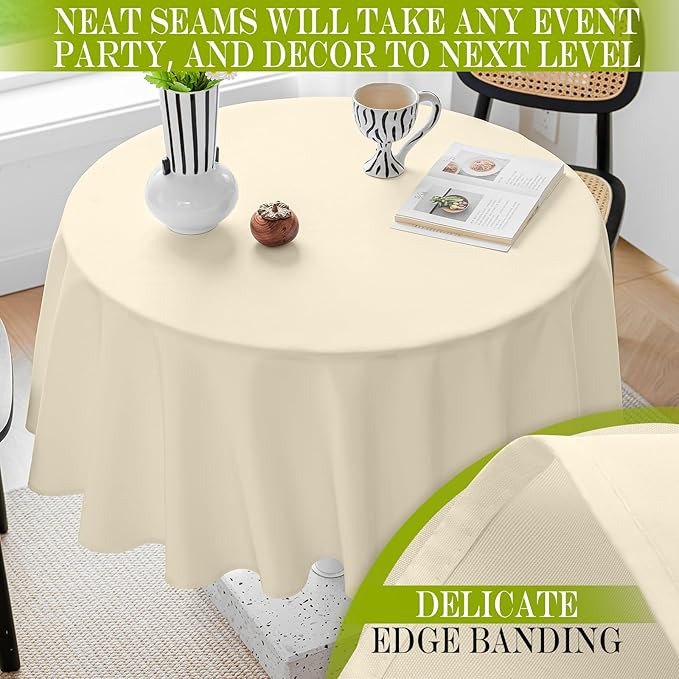 BYDOLL Table Cloth 70 Inch Round Tablecloth Fits Max60 Inch Diameter Table Top,Beige Polyester Washable Wrinkle-Free Spillproof Tablecloth for Party Patio Cover