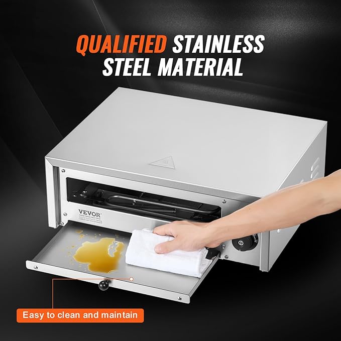 VEVOR Countertop Electric Pizza Oven, 12-inch, 1500W, 122-662??Temp Range, Stainless Steel Construction and Easy-to-Clean Crumb Tray, Suitable for Both Commercial and Home Use