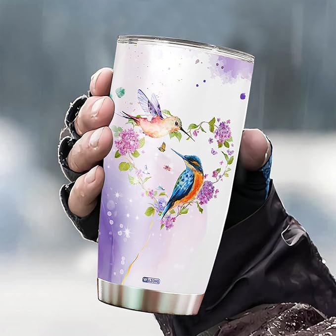 WAZONE Personalized Hummingbird Tumbler Cup 20 30oz Custom Name Humming Bird Stainless Steel Insulated Travel Mug Cups Gifts For Women On Valentine Day Birthday Anniversary