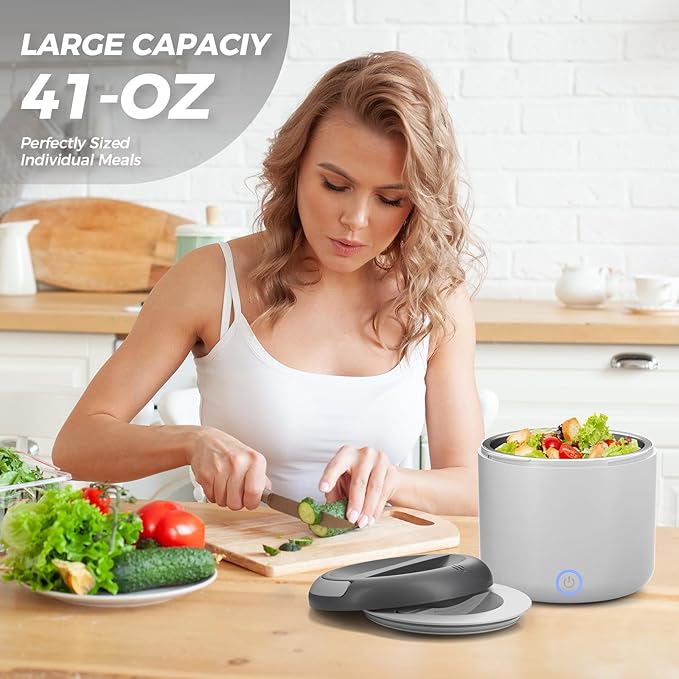 Monteka Electric Lunch Box 12V 24V 110V 3 in 1 Portable Food Warmer 55W High Power Heater Lunch Box for Car and Home-Leak proof, 1.5L Removable 304 Stainless Steel Container Fork Spoon Carry Bag