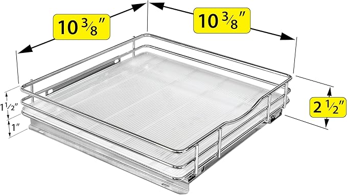 LYNK PROFESSIONAL짰 Pull Out Spice Rack Organizer for Inside Kitchen Cabinets - 10-3/8 inch Wide - Slide Out Drawer ??Chrome Sliding Spice Cabinet Organization Shelf Racks - 1 Tier
