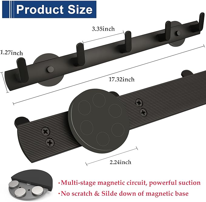 ULIBERMAGNET Magnetic Hooks,Heavy Duty Coat Magnetic Rack with 5 Hooks,Anti-Slip Strong Magnetic Hanger for Refrigerator,Metal Cabinet,Entryway,Hanging Coat, Jackets, Umbrella,Scarf,Bag