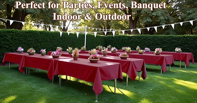 [6 Pack] Burgundy Paper Tablecloth Disposable for Rectangle Tables, 54 X 108 Inch Party Table Cover with Plastic Backing, Waterproof 3 Ply Table Cloth for Christmas Party Xmas