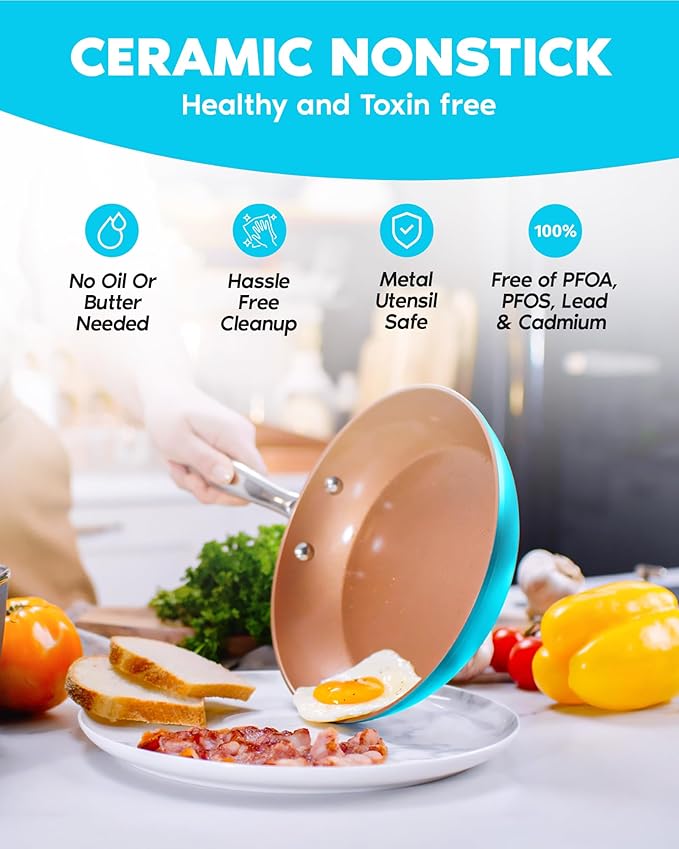 GOTHAM STEEL 20 Piece Copper Pots and Pans Set Nonstick Cookware Set + Complete Ceramic Bakeware Set for Kitchen with Long Lasting Non Stick, Dishwasher/Oven Safe, Non Toxic ??Turquoise