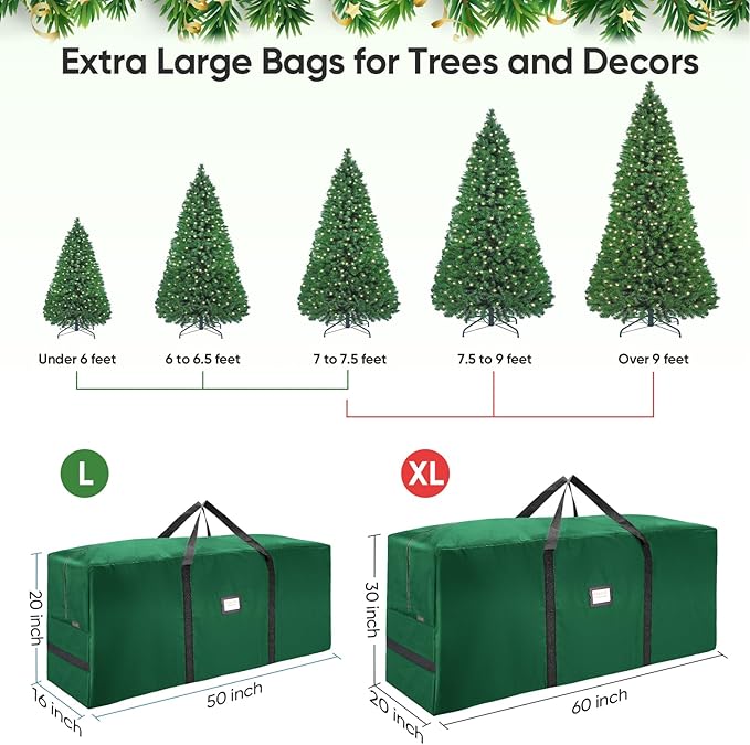 BALEINE 9 ft Christmas Tree Storage Bag, Heavy Duty 900D Oxford Fabric with Reinforced Handles and Dual Zippers Wide Opening, Extra Large Storage Container for Trees and Decorations (Green)