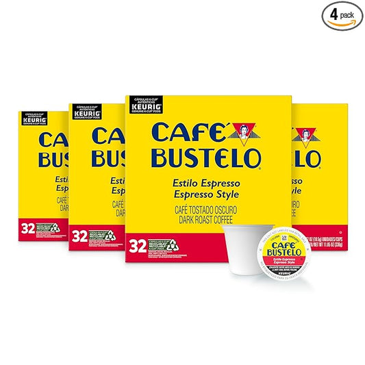 Caf챕 Bustelo Espresso Style, Dark Roast Coffee, Keurig K-Cup Pods, 32 Count Boxes (Pack of 4)