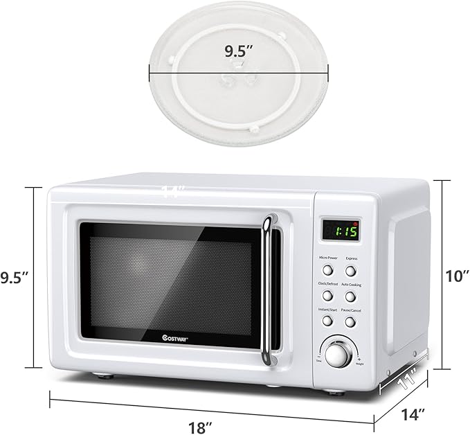 LDAILY 0.7Cu.ft Retro Small Microwave Oven, 700W Compact Countertop Microwave with 5 Power Levels, Auto Cooking Menus, Glass Turntable, Child Lock & Glass Turntable for Apartment, Dorm (White)