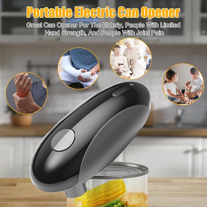 Electric Can Opener,Auto Can Opener,One-Touch Can Opener,Smooth Edge,Hands Free,Food Safety,Automatic Kitchen Gadget,Battery Operated,Opens Almost Any Cans