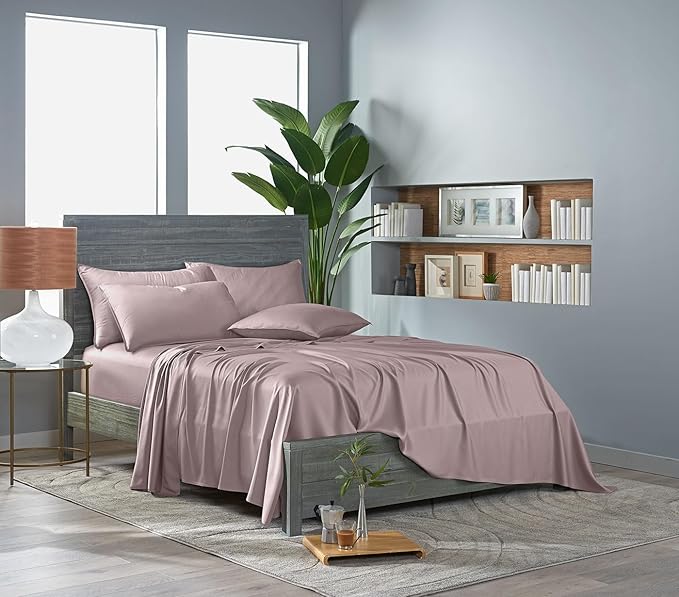 Pure Bamboo Full Sheets, Genuine 100% Organic Viscose Derived from Bamboo Bed Sheet Set, Luxuriously Soft & Cooling, Double Stitching, 2 Year Quality Promise (Full, Dusty Pink)