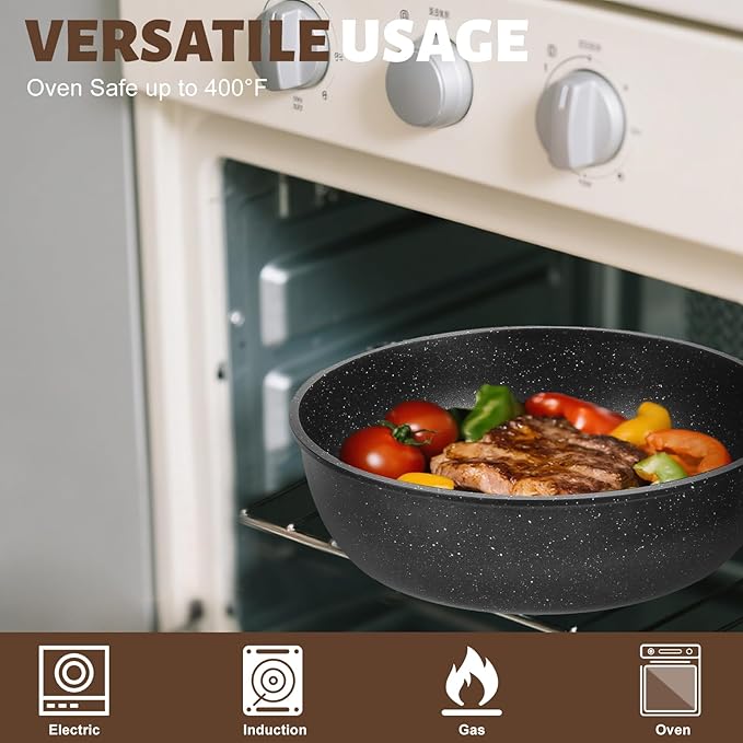 Numola 10 pcs Pots and Pan Set Non Stick with Detachable Handle, Ceramic Cookware Set for Stackable, Induction Kitchen Cookware Set for RV, Dishwasher 竊?Oven Safe, Black