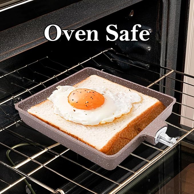 Ceramic Nonstick Tamagoyaki Pan, Japanese Omelette Pan egg pan with Detachable Handle, Oven Safe, 7.48??x 6.8??(Brown)