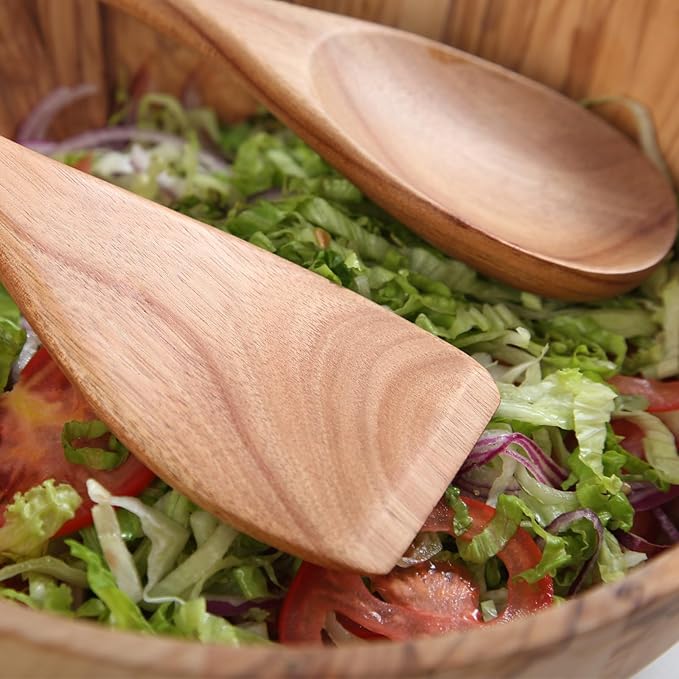 2PCS Acacia Wooden Spoons For Cooking-14 Inch Smooth Finish Cooking Spoons-Comfortable Grip Wood Spoons for Cooking - Non-Stick Cooking Utensils (Spoon + Cooking Spatula)