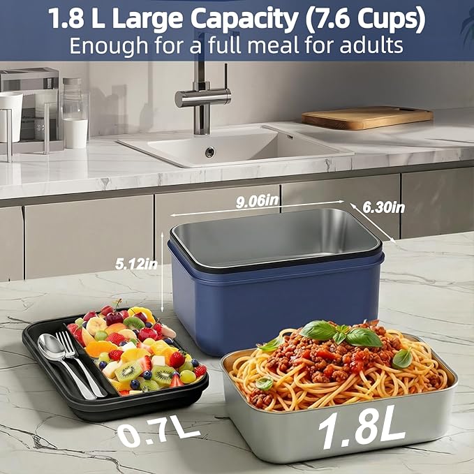 Vingud Cordless Electric Lunch Box for Adults, 1.8L Rechargeable Heated Lunch Box Food Warmer, Portable Self Heating Lunchbox for Mens/Office/Car/Travel, Lonchera El챕ctrica Port찼til Battery Powered