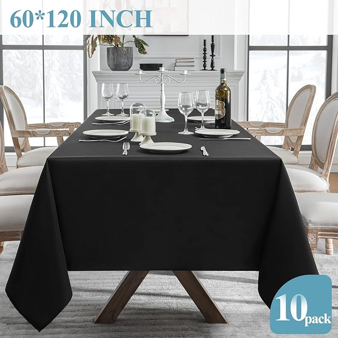 VidaFete Tablecloth 60 * 120inch 10 Pack Rectangle Table Cloth Polyester, Stain Wrinkle Resistant Dining Table Cover for Kitchen Dinning Party Wedding Rectangular Tabletop Buffet Decoration(Black)