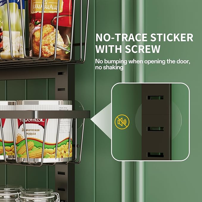 Over The Door Organizer竊?-Tier Over The Door Pantry Organizer with Adjustable Baskets竊똌etal Hanging Pantry Organizers and Storage for Kitchen, Back of Door Seasoning Rack (Black)