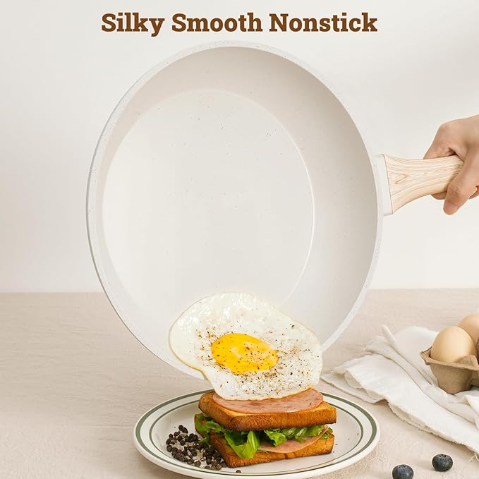 17 Pcs Pots and Pans Set Non stick竊똂ookware Sets White Granite Induction Cookware, Non-toxic Healthy Non Stick Kitchen Cooking Set with Frying Pans Set, Saucepans (PFAS, PFOA, PFOS Free) White