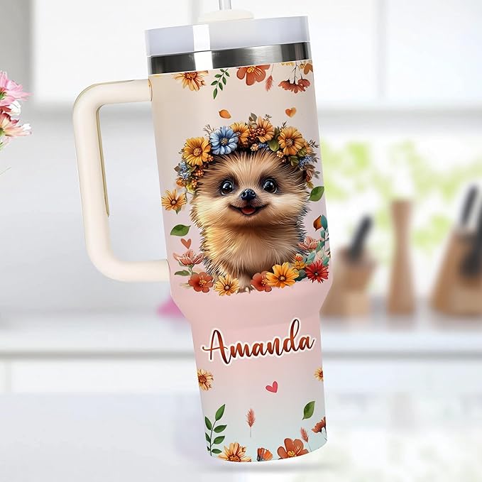 AGGLOMEKC Personalized Cute Hedgehog Cup - Mother's Day Birthday Gift For Animal Lovers - Just A Girl Who Loves Hedgehog Tumbler 40oz With Custom Name - Pet Lover Gifts For Women, Her
