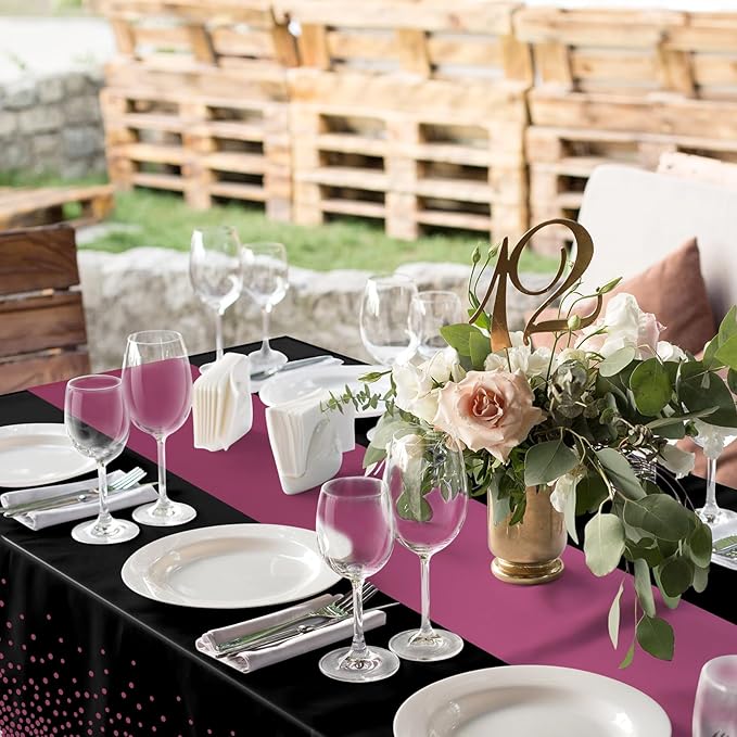 3Pcs Black and Maroon Purple Tablecloth Party Decorations,Plastic Black Table Cloth Printed Maroon Purple Table Runner Disposable Rectangle Table Cover for Birthday Wedding Graduation Party,54x108Inch