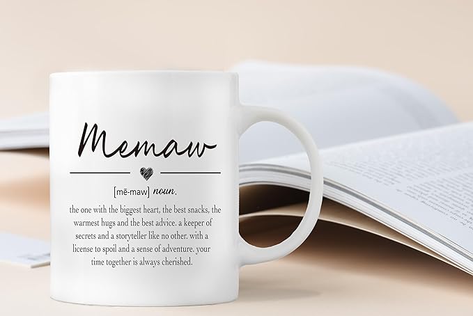 QASHWEY Memaw Gifts Coffee Mug, Memaw Gift, Mothers Day Gifts for MemawGrandma, GrandmaCoffee Mugs, Memaw Mugs Tea Cup Gift for GrandmaMemaw, Memaw Definition Coffee Cups Ceramic 11oz