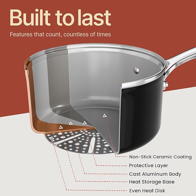 Bakken 12-Piece Aluminum Cookware Set with Ceramic Nonstick Coating, PTFE & PFAS Free, All Stovetop Safe Up To 500째F, Pots and Pans Set with Lids, Silicone Utensils Included, Dishwasher Safe, Black