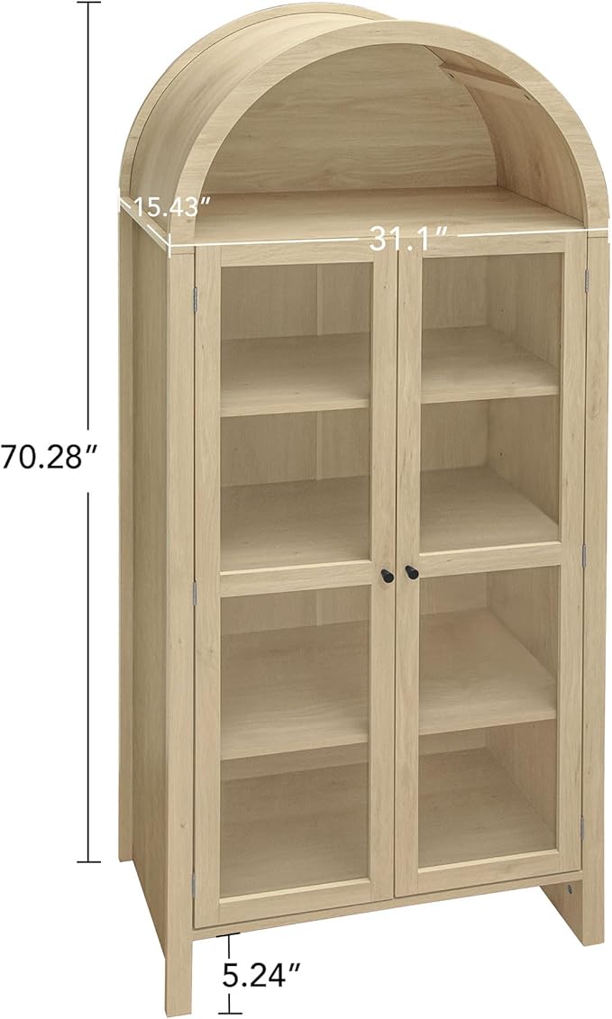 Zateety 70.28" Tall Arched Kitchen Pantry, Modern Farmhouse Wood Kitchen Storage Cabinets, Arched Storage Display Cabinet with Adjustable Shelves, Versatile Cupboard for Kitchen Dining/Living Room