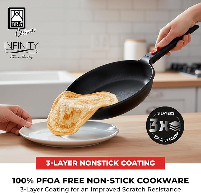 BRA COOKWARE Infinity Nonstick Frying Pan | 10.2-Inch Cast Aluminum Skillet | PFOA/PFAS Free Fry Pan | All Cooktops (incl Induction) Searing Skillet | Oven Safe up to 425째F (w/o Removable Handle)