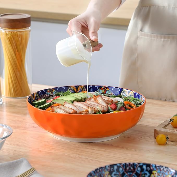 vancasso Large Serving Bowls, 78 Oz Extra Large Salad Bowls Set of 2, Bohemian Decorative Bowls for Salad, Fruit, Pasta and Dinner, Serving Dishes Set for Party, Dishwasher & Microwave Safe竊뛕ed