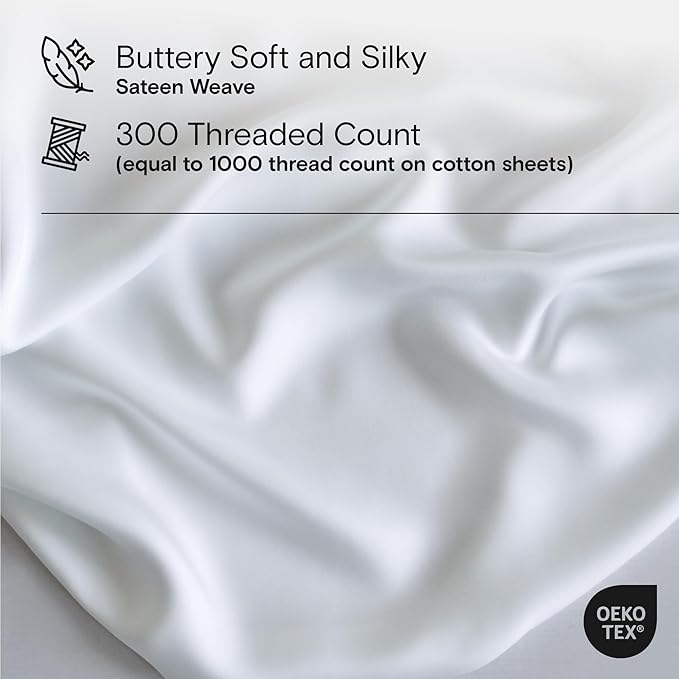 DOZ Sheet Set, 100% Viscose derived from Bamboo, Organically Grown, Buttery Soft, Cooling Sheets, High GSM, Deep Pockets - 2 Piece - 1 Pillowcase 1 Fitted Sheet (Snow, Twin XL)