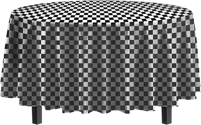 Party Solids Pack Of 6 Premium Plastic Tablecloth 84 Inch Round Plastic Table Cover - Checkered