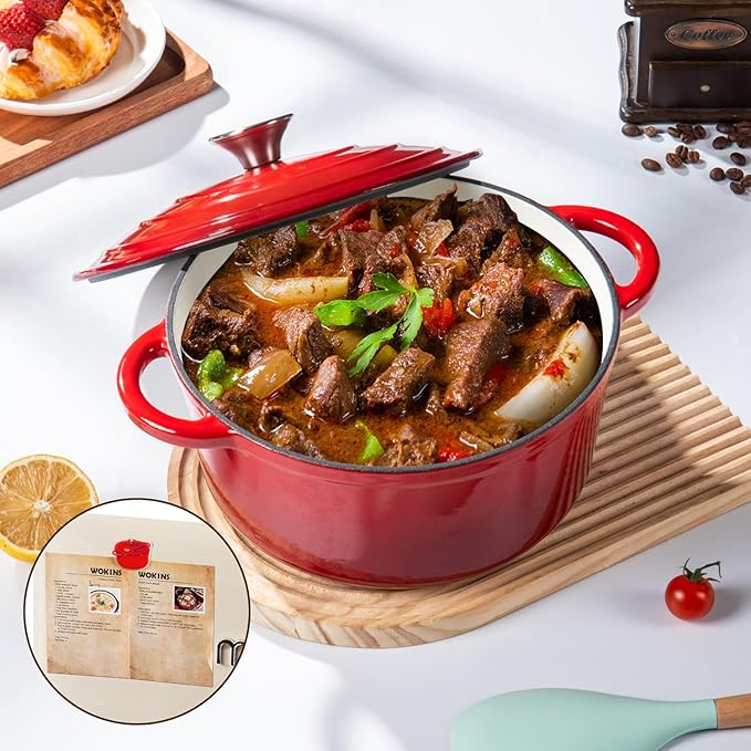 Enameled Cast Iron Dutch Oven Pot with Lid Heavy-Duty Cookware for Bread Baking,Braising,Stews,Roasting,Oven Safe up to 500째F,4QT,red