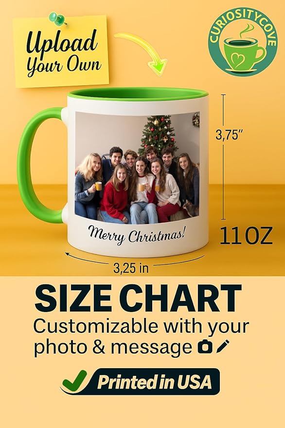 Personalized Coffee Mug | Custom Photo, Text, or Logo Cup (11oz, Lime Green Rim, Inner, and Handle) |Dishwasher & Microwave Safe |Unique Gift for Men & Women ?밫aza Personalizada