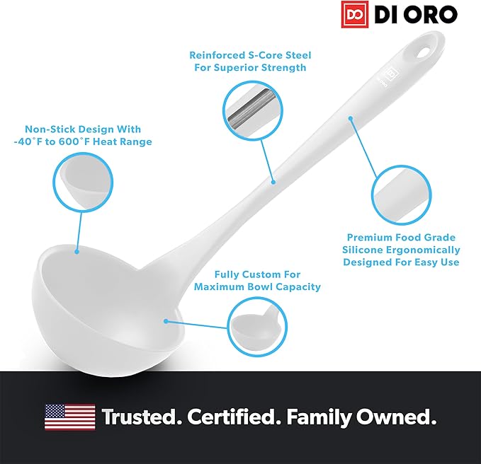 DI ORO Silicone Ladle ??Soup Ladle for Cooking & Serving Heat-Resistant - Large Kitchen Soup Ladle Nonstick Cookware Safe - Soup Serving Spoon with Wide Bowl - Silicone Utensil Dishwasher Safe (Stone)